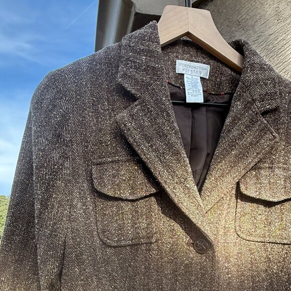 EUC Vintage Worthington Tweed Herringbone Brown Stripe Blazer - Picture 4 of 10